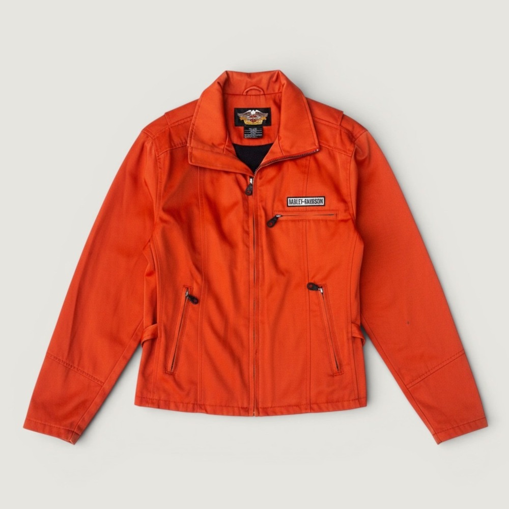 Harley-Davidson Riding Jacket Women Large Orange Good Embroidered Logo Vented
